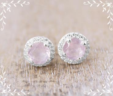Earrings made of 925 sterling silver and rose quartz