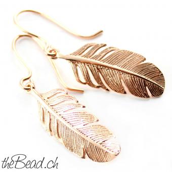 Feather earrings made of 925 sterling silver rose  gold plated