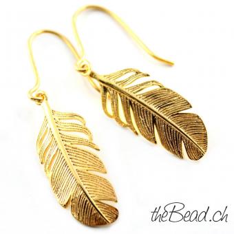 Feather earrings made of 925 sterling silver gold plated