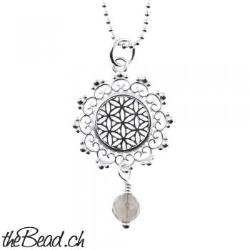 silver collier with flower of life pendant and AGATE