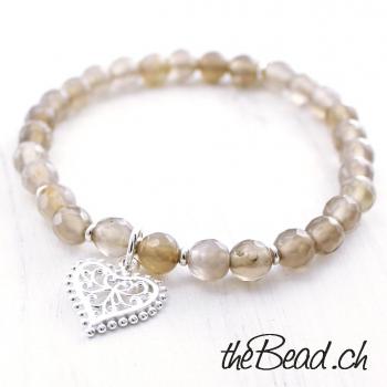 Heart pendant agate beads bracelet