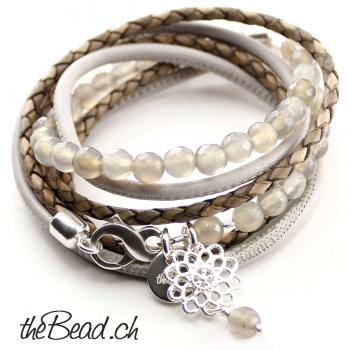 leather wrap bracelet agate pearls