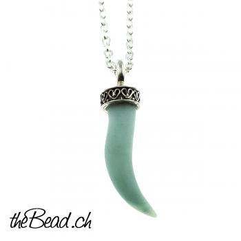 silver necklace with amazonite