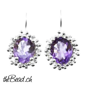 Earrings made of 925 sterling silver and amethyste