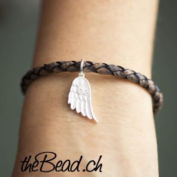 Leather  Angel bracelet with silver angel wing