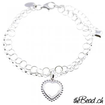 silver bracelet made of 925 sterling silver with crystal heart pendant