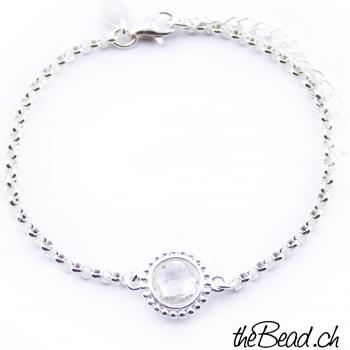 silver bracelet made of 925 sterling silver with crystal stone