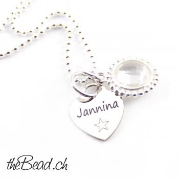 Necklace 925 Sterling Silver with crystal and heart pendant