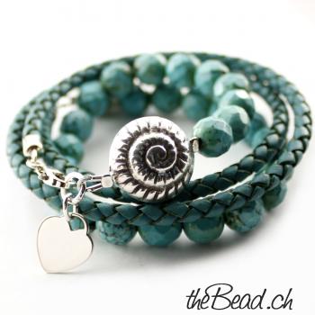 Bracelet LEATHER meets GREEN TURQUOISE