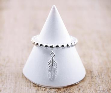 women silver finger ring made of 925 sterling silver and faether pendant