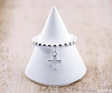 women silver finger ring made of 925 sterling silver and cross pendant