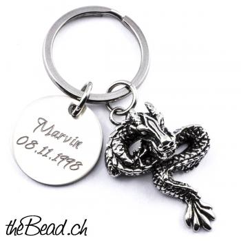dragon Stainless steel engraved keychain