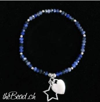 dumortierit bracelet with heart and star pendants