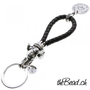 keychain with elefant, 925 silver and leather