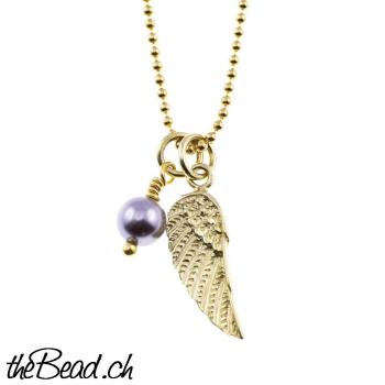ballchain 925 sterling silver gold plated with wing pendant