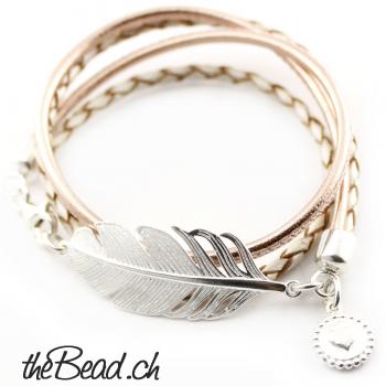 Leather Bracelet silver FEATHER