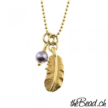 ballchain 925 sterling silver gold plated with feather pendant