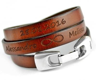 leather bracelet with engraving, no. 3, hook clasp