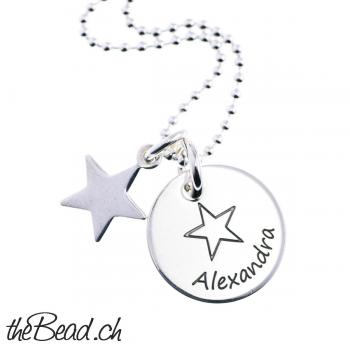 engraving necklace with star pendant