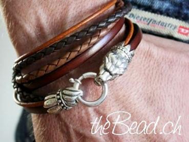 Leather Bracelet LION in brown color