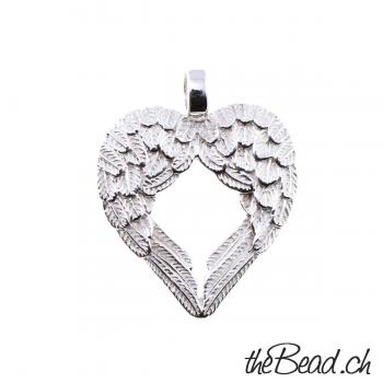 925 sterling silver wing heart pendant