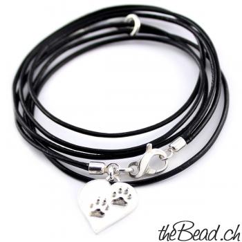 leather bracelet with heart silver pendant