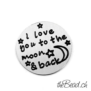 " i love you to the moon and back " inlay fits all round la vie lockets