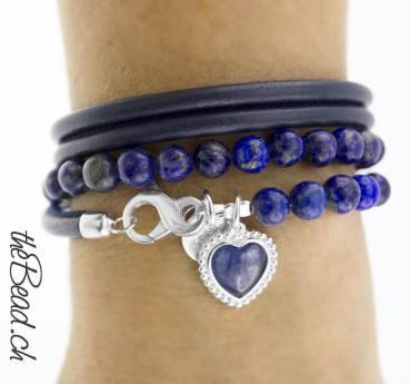 lapis leather bracelet with heart pendant