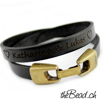 Leather Bracelet, personal engraving and hook clasp