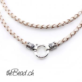 Leather necklace with 925 sterling silver clasp