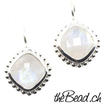 Earrings made of 925 sterling silver and rainbow moonstone