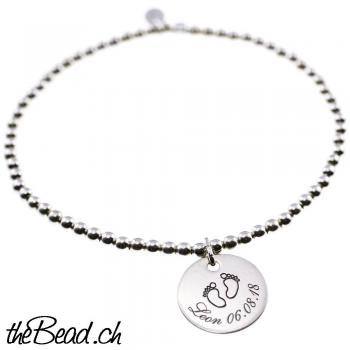 925 sterling silver bracelet with engraving pendant