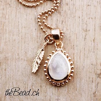 Moonstone necklace made of 925 sterling silver rosegold plated