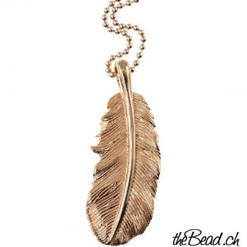 Feather necklace rosegold , with leather necklace