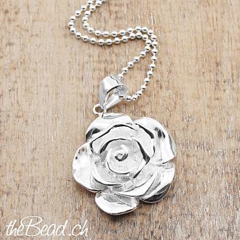 silver rose necklace made of sterling silver