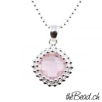 rose quarz necklace made of 925 sterling silver