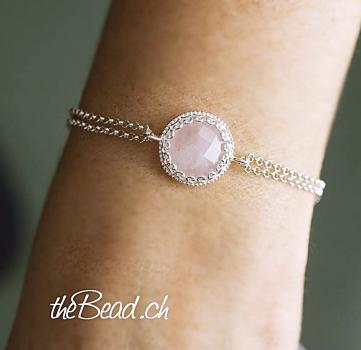 silver bracelet with rose quarz