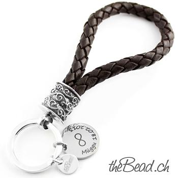 keychain 925 silver and leather