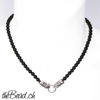BLACK AGATE  beads necklace with 925 sterling silver