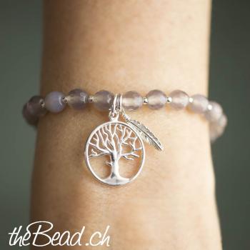 Agate bracelet with tree of life 925 silver pendant