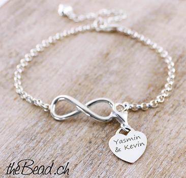 925 sterling silver infinity bracelet with heart