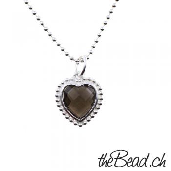 smoky quarz heart necklace made of 925 sterling silver