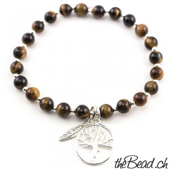 Tiger eye bracelet with tree of life 925 silver pendant
