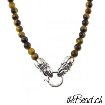 tiger eye  beads necklace with 925 sterling silver