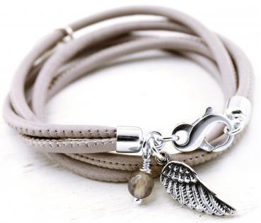 Leather bracelet with angelwing and agate