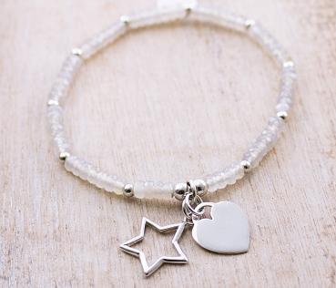 agate bracelet with heart and star pendant