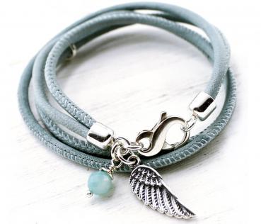 Leather bracelet with angelwing and amazonite