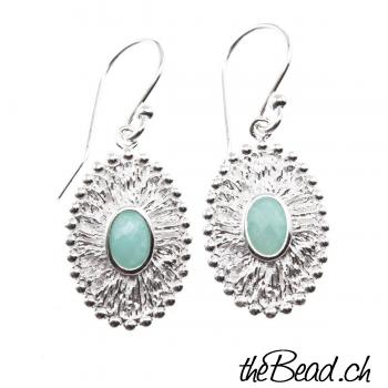 Earrings made of 925 sterling silver and amazonite