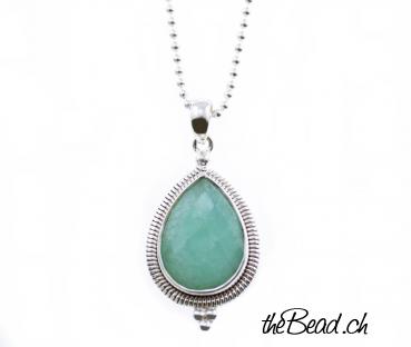 silver necklace with amazonite pendant