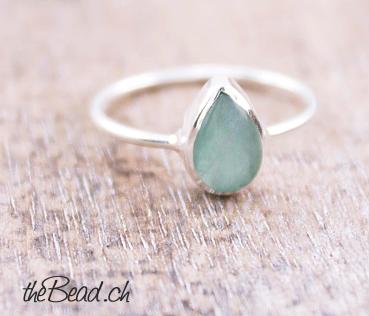 women silver finger ring made of 925 sterling silver and amazonite